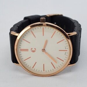 Women's Minimalist Watch 38MM Case Cream‎ Dial Black Plastic Bands New Battery